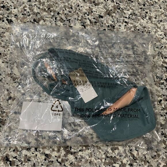 J Crew Swim M Ribbed Curve Waist Cheeky String Bikini Bottom Teal Green - Picture 10 of 11